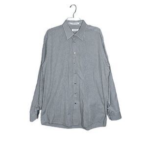 Calvin Klein Mens Gray White Striped Long Sleeve Button Down Shirt Size 18